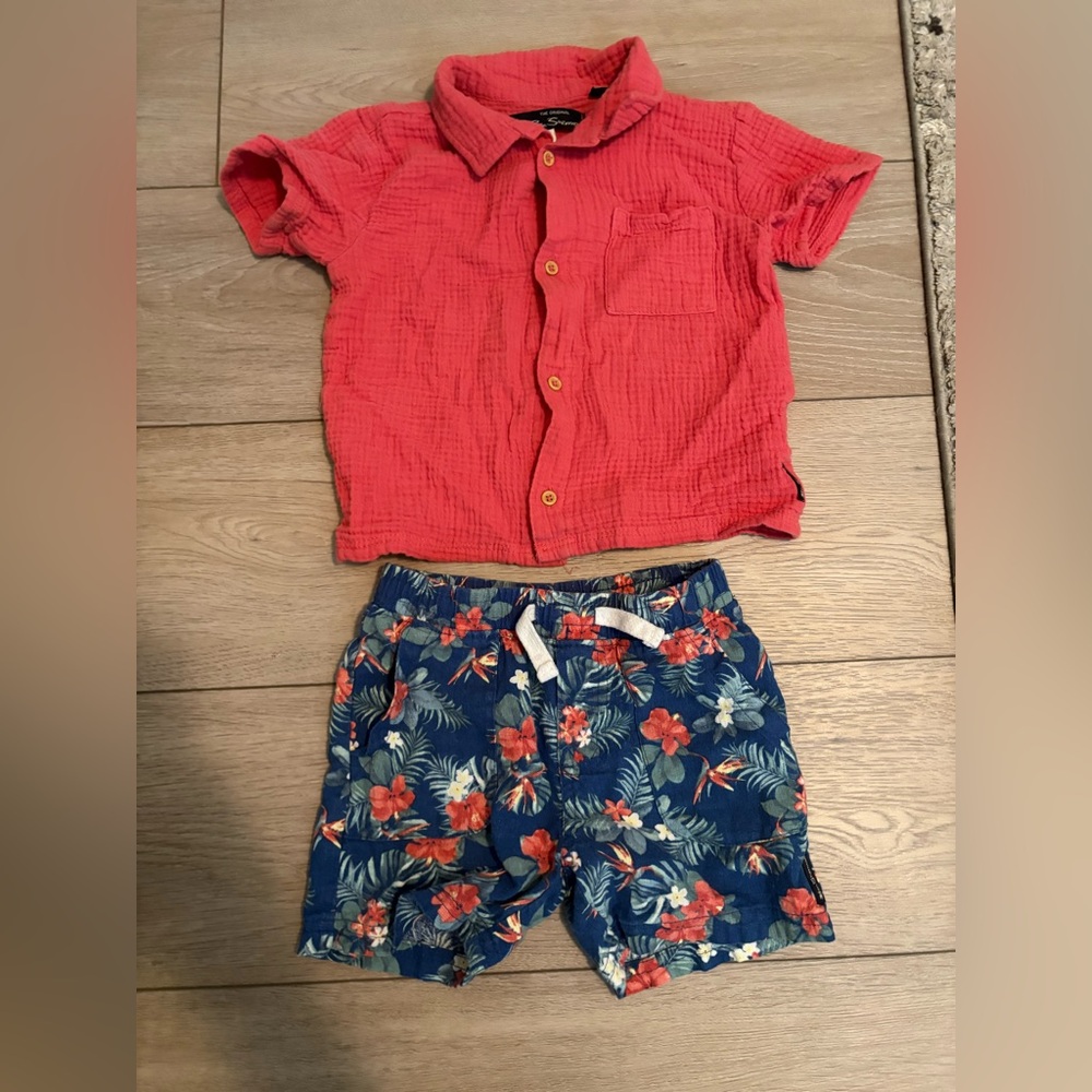 Ben Sherman coral Shirt and Blue Floral Shorts Set